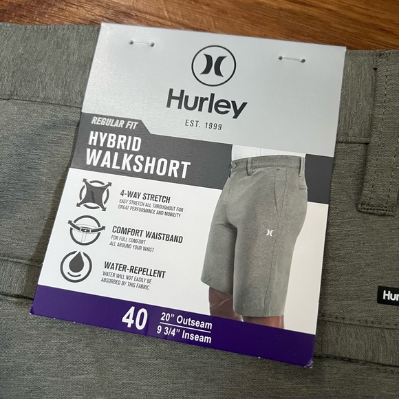 NWT Hurley Men’s Hybrid Walk Shorts Light Green Water Repel 4 Way Stretch Sz 40 - Picture 3 of 6